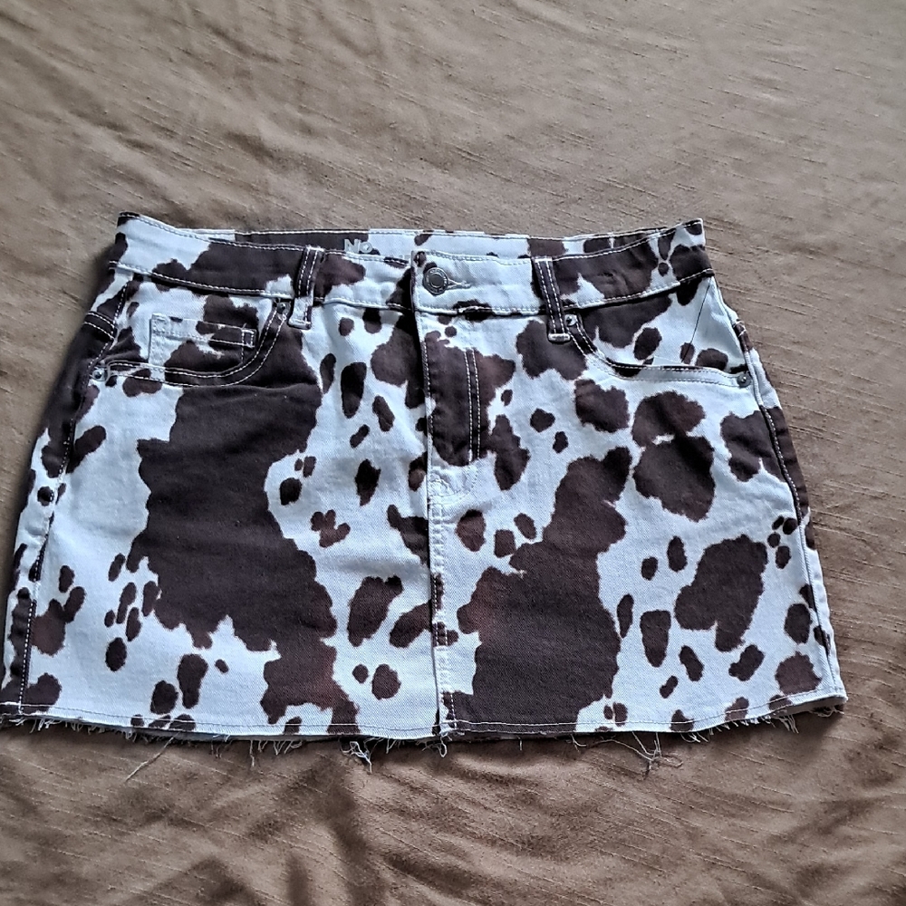 No Boundaries Brown and White Cow Print Mini Skirt